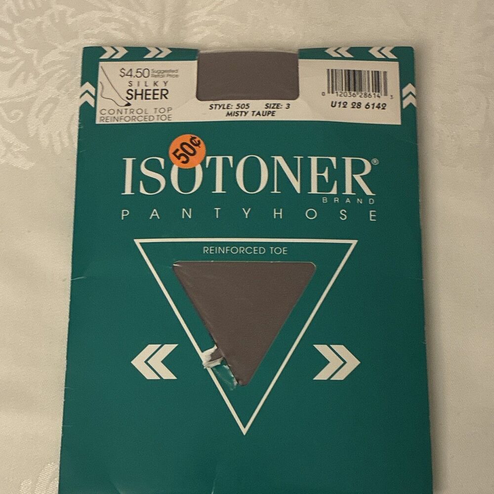 Vintage Isotoner Sheer Control Top Pantyhose Misty Taupe Size 3 Reinforced Toe